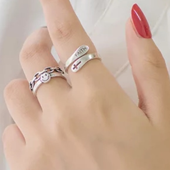 New 925 Sterling Silver Cross Faith Ring Adjustable - Picture 4 of 5